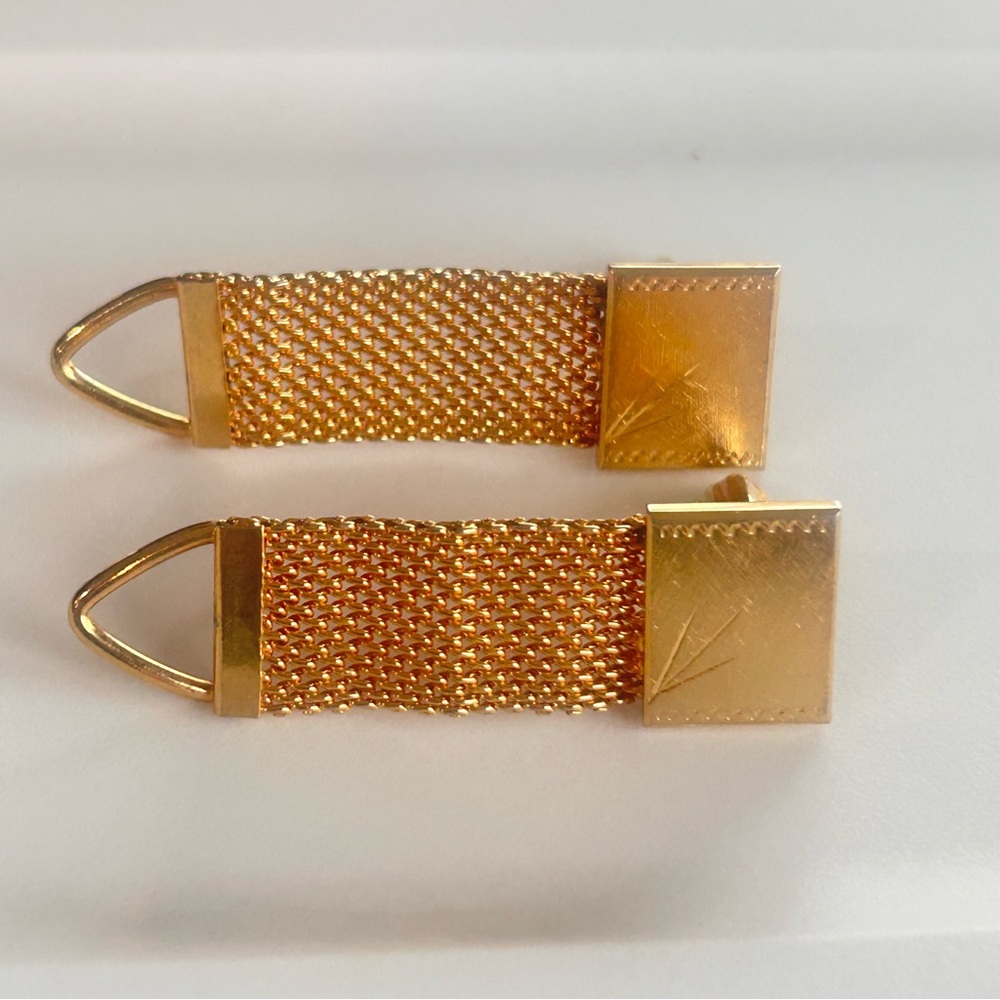 Vintage Gold Tone Etched Geometric Burst Design Mesh Wrap Cufflinks Unbranded - Picture 6 of 9